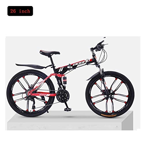 Bici pieghevoli : JYPCBHB Mountain Bike Pieghevole per Adulti, 21-30 velocità ，con Telaio in Alluminio, Forcella Anteriore Ammortizzata，Adatto per La Guida All'Aperto (26inch) Red Black 1-24 Speed