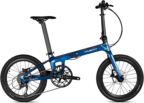 Bici pieghevoli : KABON Folding Pieghevole in carbonio, fibra di carbonio Mini Compact Folding Bike pendolari città bicicletta pieghevole con freno a disco 9 Velocità (Blu camaleonte)