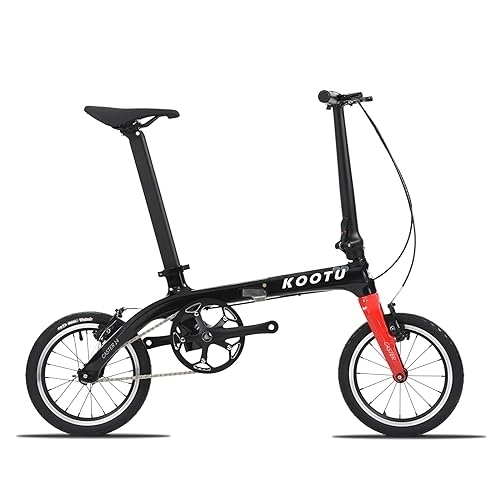 Bici pieghevoli : KOOTU Bicicletta pieghevole in fibra di carbonio con ruote da 14 pollici Bicicletta per studenti One-Touch Folding Bike 6, 7 Kg Mini bicicletta a velocità singola con campanello