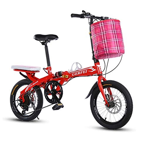 Bici pieghevoli : LETFF adulto pieghevole bicicletta 40, 6 cm bambini Student velocità variabile shock assorbimento antiscivolo bicicletta, Red