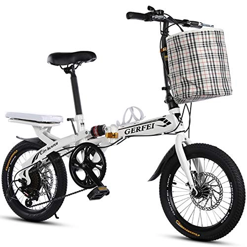 Bici pieghevoli : LETFF adulto pieghevole bicicletta 40, 6 cm Student child Speed ammortizzante bicicletta, White