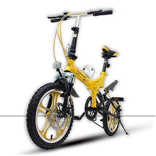 Bici pieghevoli : LETFF Bicicletta Pieghevole per Adulti Uomini E Donne Mountain Bike da 16 Pollici A velocità Variabile, Yellow