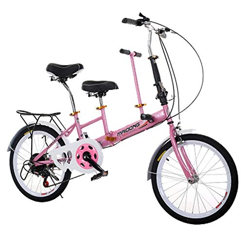 Bici pieghevoli : LETFF Doppia Bici Pieghevole Per Bambino E Mamma Con Ruote Doppie Da 20 Pollici Con Bicicletta Per Bambini, Pink