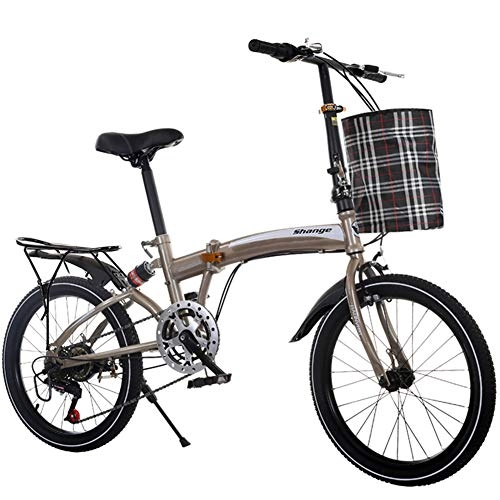 Bici pieghevoli : LETFF Mountain bike pieghevole per adulti con ammortizzatori a velocità variabile da 20 pollici(Tan)