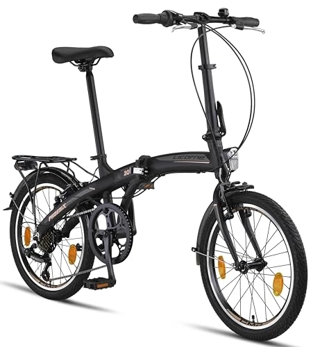 Bici pieghevoli : Licorne Bike Phoenix 2D - Bicicletta pieghevole pieghevole in alluminio, 20", freno a V, da uomo, da donna, a 7 marce, telaio in alluminio, copertura StVZO, lampada anteriore, lampada posteriore