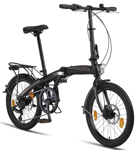 Bici pieghevoli : Licorne Bike Phoenix Bicicletta pieghevole in alluminio da 20 pollici, freno a disco, pieghevole, da uomo e da donna, a 7 marce, con telaio in alluminio