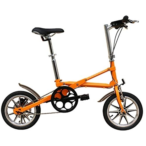 Bici pieghevoli : LVTFCO Bicicletta pieghevole con freno a disco da 14 pollici, mini bici pieghevoli per adulti, singola velocità, bici da pendolare con telaio in acciaio al carbonio per uomini e donne