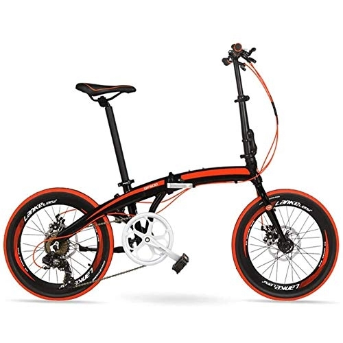 Bici pieghevoli : LVTFCO Bicicletta pieghevole leggera da 20 pollici, bicicletta pieghevole portatile, bicicletta pieghevole a 7 velocità, telaio in lega di alluminio leggero, con freno, unisex per adulti, rosso
