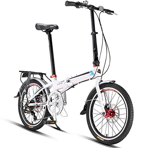 Bici pieghevoli : LVTFCO Bike - Bicicletta pieghevole per adulti, da 20", 7 velocità, con pneumatico antiscivolo e resistente all'usura, super compatta, per studenti, colore: bianco