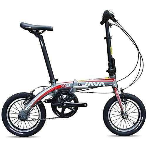 Bici pieghevoli : LVTFCO Mini bici pieghevole portatile, 3 velocità, telaio rinforzato super compatto, bici da pendolare, bicicletta pieghevole in lega di alluminio leggera da 14", grigio