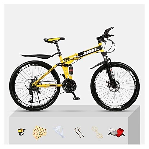 Bici pieghevoli : LXLTLB Pieghevole Mountain Bike Doppia Sospensione 30 velocità Unisex Adulto Bicicletta Pieghevole Assorbimento degli Urti Bicicletta Folding, Yellow Black, 26 Inches