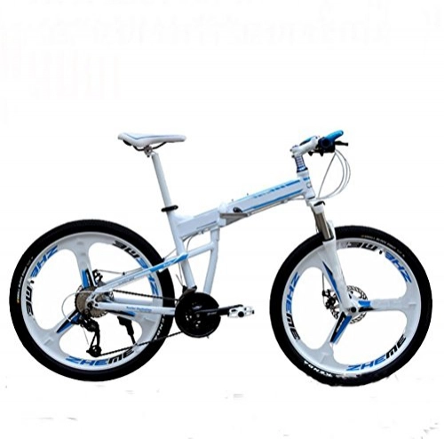 Bici pieghevoli : MASLEID Alluminio 26 Pollici Pieghevole Mountain Bike Moto Sportive 27 velocità, White Blue