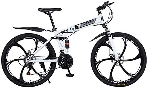 Bici pieghevoli : Meimie00 - Mountain bike per adulti, 26 pollici, in acciaio al carbonio, morbida e portatile, 21 marce, con sospensioni complete, bianco