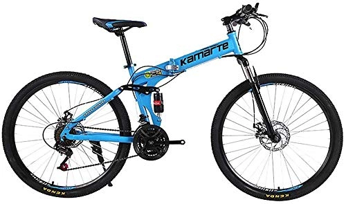 Bici pieghevoli : Meimie00, mountain bike pieghevole da 24 pollici, per adulti e adolescenti, mountain bike pieghevole a 21 velocità, con sospensioni complete, Blu