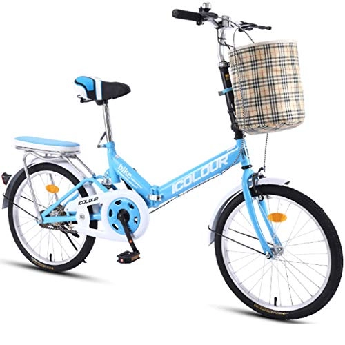 Bici pieghevoli : MIKEWEI Bicicletta Pieghevole Single Speed ​​Uomo Donna Studente Città Commuter Bici di Sport con Il Cestino (Color : Blue)