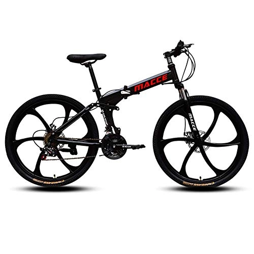 Bici pieghevoli : Mountain bike, bicicletta da montagna da 26 pollici da 21 velocità, con doppia bicicletta pieghevole freno a disco, telaio in acciaio al carbonio addensato, 6 ruote da coltello peng ( Color : Black )