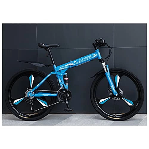 Bici pieghevoli : Mountain Bike pieghevole, 24 26 pollici sport all'aria aperta in acciaio al carbonio MTB bicicletta, cerchio in alluminio, deragliatore posteriore a 21 24 27 30velocità Bike / Blue / 30 / 26inch