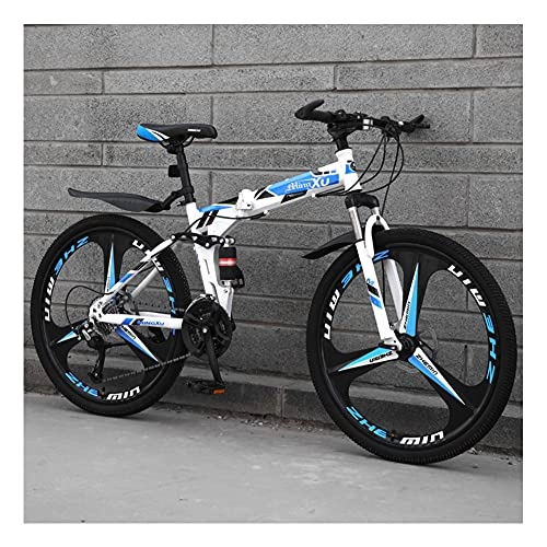 Bici pieghevoli : Mountain Bike pieghevole, 26 pollici sport all'aria aperta in acciaio al carbonio MTB bicicletta, cerchio in alluminio, deragliatore posteriore a 21 24 27 30 velocità / blue26inch / 21speed