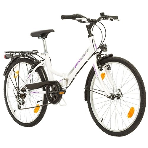 Bici pieghevoli : Multibrand, Folding City 24 Lady, 24 Pollici, 457mm, Mountain Bike Pieghevole, 6 velocità, per Donna, Ragazza, Anteriore e Posteriore Parafango, Nero-Rosa (Bianco-Purple)
