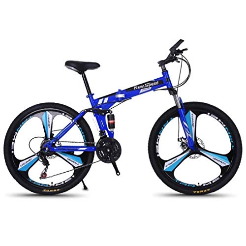 Bici pieghevoli : MYMGG Mountain Bike per Adulto E Giovani 26 Pollici Pieghevole Bike 21 velocità in Acciaio al Carbonio A Sospensione Completa Bike Fuoristrada Ad Assorbimento degli Urti, Blu
