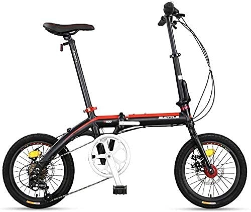 Bici pieghevoli : N&I Adults - Bicicletta pieghevole pieghevole compatta da 16", 7 velocità, super compatta, leggera, pieghevole, colore: rosso