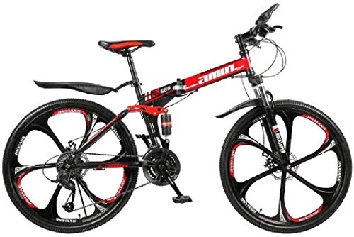 Bici pieghevoli : NENGGE Pieghevole Mountainbike, Pieghevole Bicicletta Città, 30 velocità a 6 Razze Ruote di Bicicletta, Anteriore della Bicicletta Sospensione Mountain Bike Maschile (Color : Red, Size : 26 Inches)
