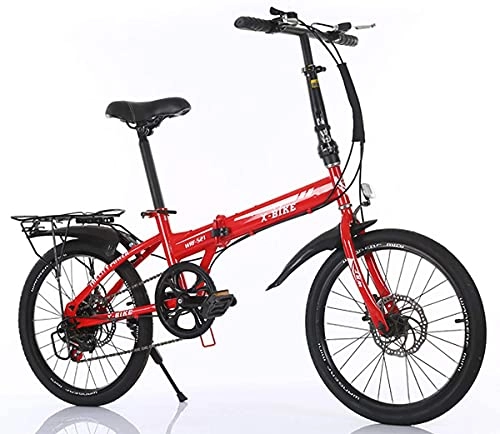 Bici pieghevoli : NoMI 20 Pollici 7-velocità Mini Pieghevole Biciclette Bici da Strada Cambio Bicicletta da Uomo Portatile Uomini E Donne Studenti Adulti Bambini, Rosso