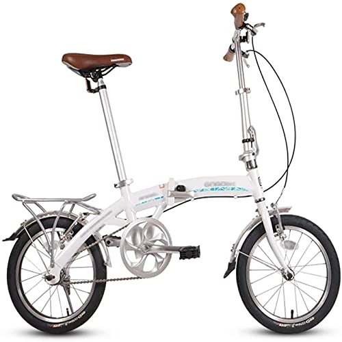 Bici pieghevoli : NoMI Pieghevoli Bike Pieghevole Bicicletta Folding Bike pendolari Urbani Vintage 16 Pollici Car Bici da Città Telaio Acciaio Carbonio Ragazzi Ragazze, Bianca