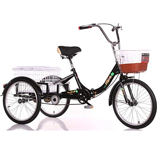 Bici pieghevoli : ns 20 Pollici Pieghevole Bicicletta A 3 Ruote Triciclo per Adulti Gli Anziani Pedale Trike con Regolare Sedile Doppio Sistema Frenante E Cestino di Carico (Color : Black)