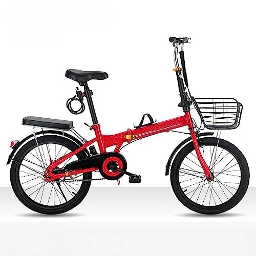 Bici pieghevoli : OXFUZZ Bike pieghevole leggera, bici da 20 pollici ruote, biciclette con parafanghi, rack e sella di comfort, pendolari urbani compatti di città red