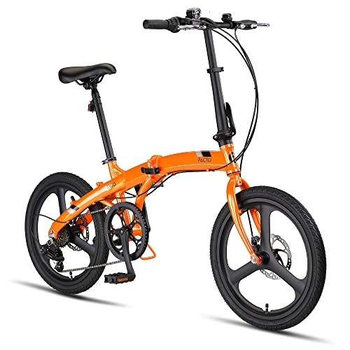 Bici pieghevoli : PACTO Two – Bicicletta pieghevole 27 cm telaio in alluminio 20 pollici ruote in alluminio 6 velocità Shimano, freno a doppio disco, bici pieghevole facile da piegare in 10 secondi (arancione)