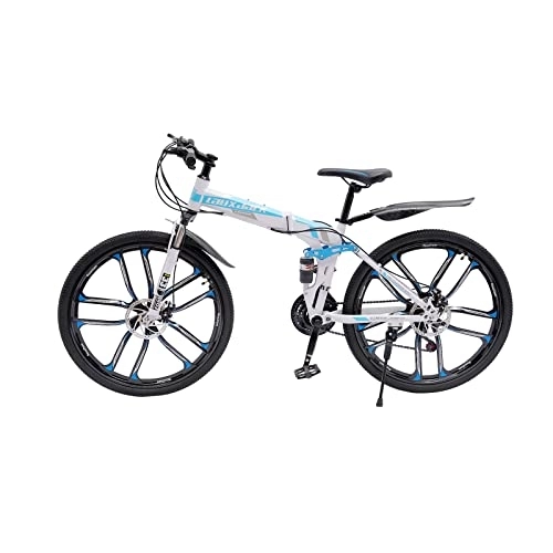 Bici pieghevoli : panfudongk Biciclette da mountain bike da 26 pollici | bici da uomo | 21 marce | sospensione | pieghevole | acciaio di alta qualità | blu+bianco