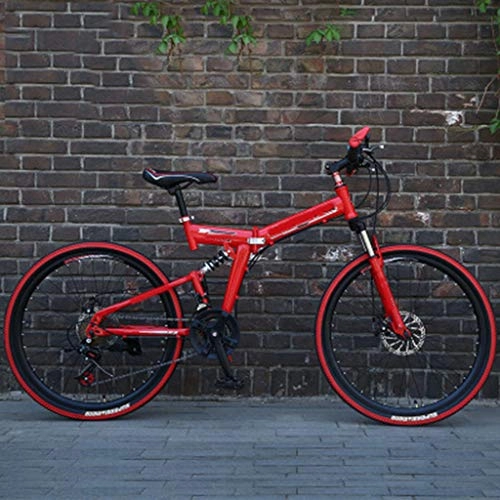Bici pieghevoli : PHY Mountain Bike Mens 24 / 26 Pollici 21 velocità Pieghevole Ciclo Rosso con Freni a Disco, 26 inch