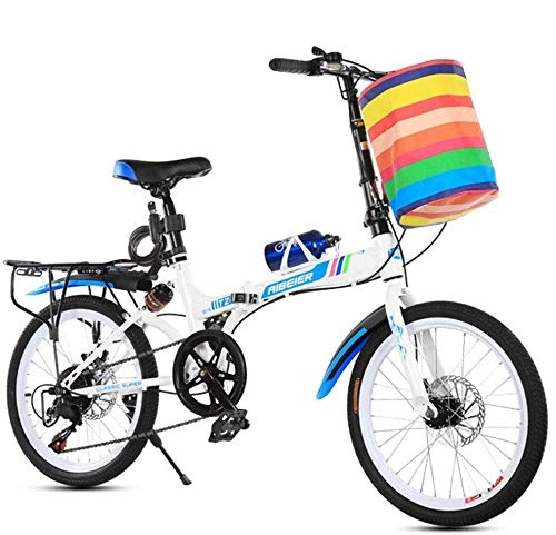 Bici pieghevoli : Pkfinrd Spostando 20 Pollici Bicicletta Pieghevole - Spostamento Doppio Freno a Disco Bicicletta Pieghevole, Nero - Uomini e Donne Ammortizzatore Biciclette (Color : Blue)