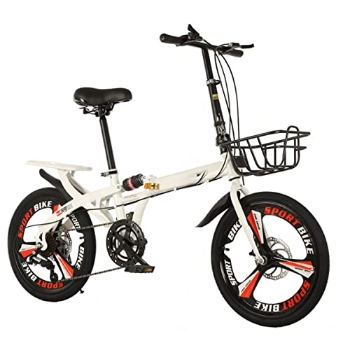 Bici pieghevoli : POKENE bicicletta pieghevole in acciaio ad alto carbonio da 20 pollici, freno a doppio disco, leggero e portatile, ruota integrata, bici pieghevole, A