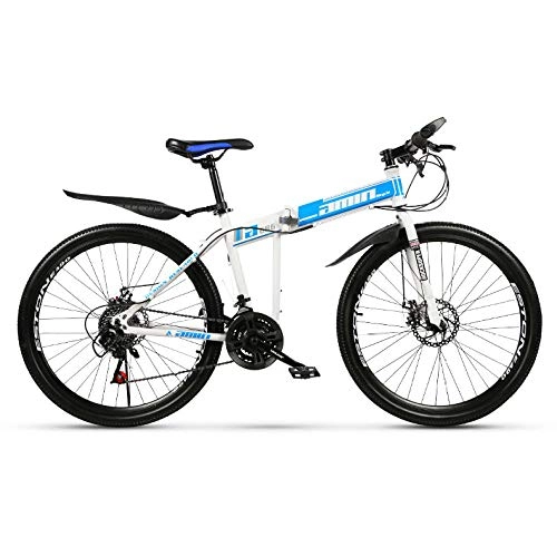 Bici pieghevoli : PsWzyze Bicicletta Sportiva da Montagna，Mountain Bike Pieghevole da 24 Pollici, Mountain Bike a Sospensione Integrale per Bicicletta a 21 velocità in Acciaio al Carbonio-Blu