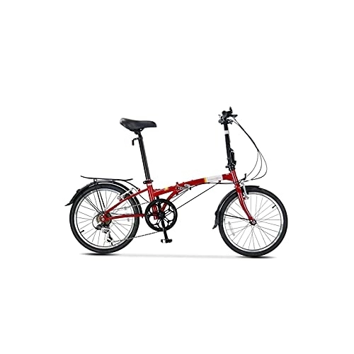 Bici pieghevoli : QYTEC Zxc - Bici da bicicletta da uomo, pieghevole, in acciaio al carbonio ad alto tenore di carbonio a 6 velocità V, con fascia freno e parafango per pendolari Outdoo ciclismo (colore: rosso)