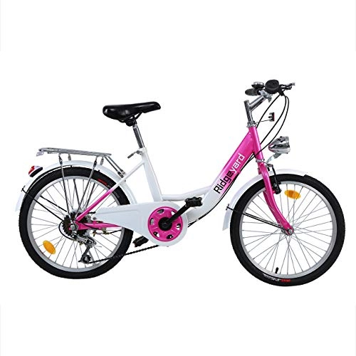 Bici pieghevoli : Ridgeyard 20 Pollici Bicicletta da Bambina Bici Ragazzi Ragazze per 12-16 Anni Children Bike (Rosa + Bianco)