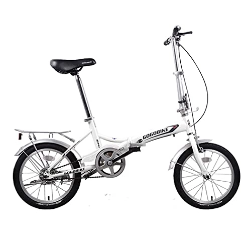 Bici pieghevoli : RUZNBAO Bicicletta Pieghevole Lega di Alluminio della Bicicletta Pieghevole a velocità Singola 16 Pollici, Altezza del Sedile Regolabile, scaffale, Freno Posteriore, carico 90 kg (Color : White)