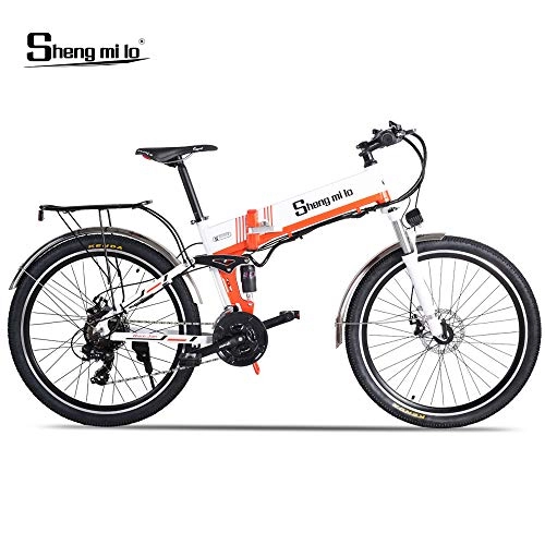 Bici pieghevoli : Shengmilo-M80 Mountain Bike Elettrica 500W, Bicicletta Elettrica Pieghevole da 26 Pollici, Sospensione Completa 48v 13ah E velocit Shimano 21, con Ripiano Posteriore