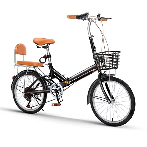 Bici pieghevoli : SLDMJFSZ Bicicletta pieghevole da 16 / 20 pollici per adulti, telaio in acciaio cromato leggero, bicicletta pieghevole a 6 velocità, freni a doppia V per bici pieghevoli, all'aperto, Nero, 20 inch