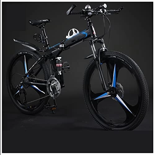 Bici pieghevoli : SLDMJFSZ Bicicletta pieghevole da 24 pollici, bicicletta da città pieghevole in lega per adulti 21 / 24 / 27 / 30 velocità leggera, freni a doppio disco, ruota a 3 razze, Black blue, 21speed