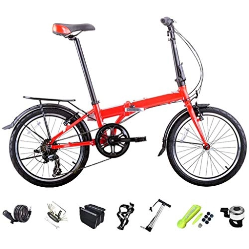 Bici pieghevoli : Sospensione da soffitto per adulti BMX pieghevole Mountain Bike, 50, 8 cm Off-road MTB Bike, Unisex Pieghevole Commuter Bike, 6 Velocità Pieghevole Bicicletta Antiurto Rosso