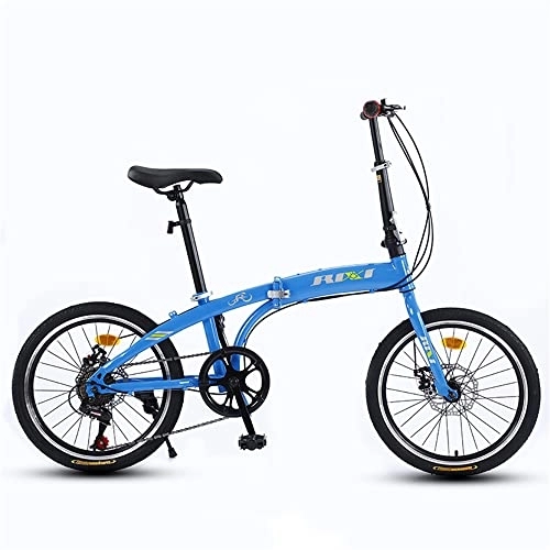 Bici pieghevoli : TAURU Bici da strada pieghevole da 50, 8 cm, velocità variabile della bicicletta della città, telaio rigido del veicolo in acciaio al carbonio, doppio freno a disco (blu)