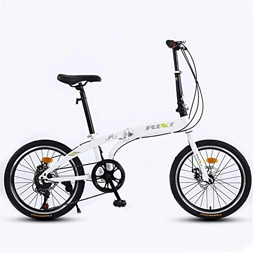Bici pieghevoli : TAURU Bicicletta da strada pieghevole da 50, 8 cm, a velocità variabile, in acciaio al carbonio per veicoli con telaio rigido / freno a doppio disco (bianco)
