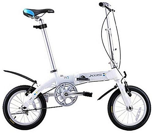 Bici pieghevoli : Unisex Folding Bike, da 14 pollici Mini Single-Velocità Urbana Commuter biciclette, pieghevole compatto biciclette anteriore e posteriore Parafanghi, (Color : White)