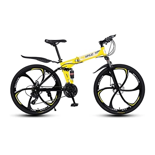 Bici pieghevoli : VIIPOO Mountain Bike 26" per Adulti, Telaio Sospensione Completa in Alluminio Leggero, Forcella Ammortizzata, Studente con Doppi ammortizzatori Mountain Bike Pieghevole, Yellow-24-speed