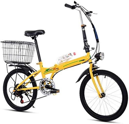 Bici pieghevoli : WANGCAI Outdoor Bicicletta, 20 Pollici Portatile Pieghevole a Due Ruote Mini Pedale Lega di Alluminio con Foro Luce Pieghevole Città Bici Adulta Student (Color : Yellow)