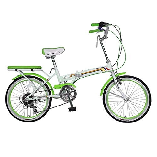 Bici pieghevoli : WLGQ Bicicletta Pieghevole da Bicicletta Bicicletta Unisex da 20 Pollici Bicicletta Portatile a 7 velocità (Colore: Verde, Dimensioni: 150 * 30 * 65CM)