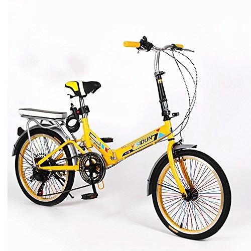 Bici pieghevoli : XQ XQ165URE 20 Pollici Pieghevole Bicicletta 6 velocità Biciclette Uomini e Donne Bici per Bambini Adulti Bicicletta (Colore : Giallo)